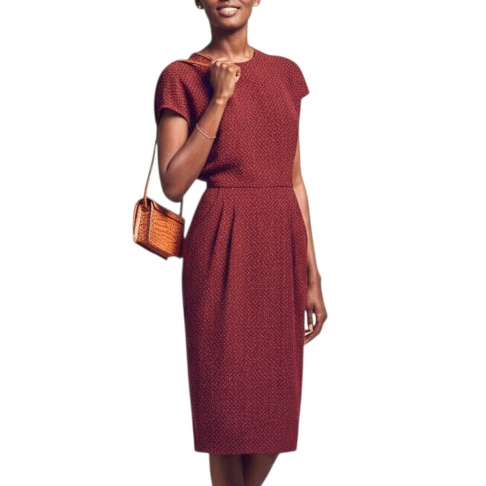 MM LaFleur Masha Dress Red Wine Burgundy Texture Pleated Jacquard Sheath Plus 14